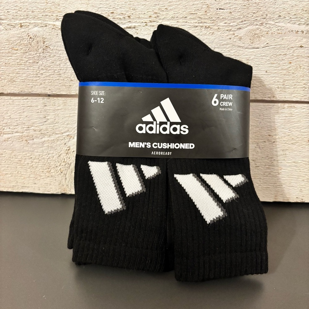 Adidas Men’s Cushioned Aeroready 6 Pair Crew Socks Black/White/Onix Grey NEW
